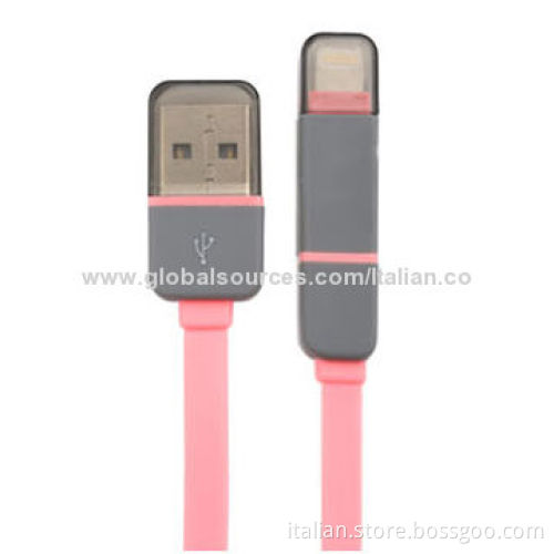 2-in-1 flat data cable for Samsung/Apple, TPE material